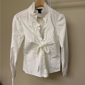 White House Black Market White Ruffle Tie-Front Blouse Size 6